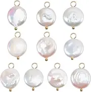 [Beebeecraft] 1 Box 10Pcs Pearl Charms Natural Baroque Cultured Freshwater Keshi Oval Ball Pearl Pendants Floral White with Loops for DIY Bracelet Necklace Jewellery Making, 17.5x11x4.5mm, Natural