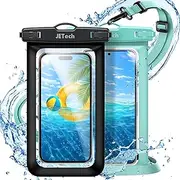 JETech Waterproof Phone Pouch, 2 Pack Water Proof Case for iPhone 16e 16 15 14 13 Pro Max Plus, for Galaxy S25 S24 Ultra and Others up to 7.2 Inch, IPX8 Dry Bag with Lanyard (Black+Green)