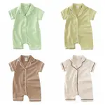 嬰兒連身衣衣服素色連體衣睡衣 0-3 歲嬰兒柔軟棉質睡衣短袖