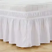 White Elastic Bed Skirt Ruffle, Polyester Easy Fit Spread Cover Valance for T...