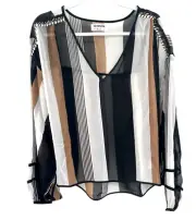 One Teaspoon Womens Shadow Muse Top Coffee Cream Striped Blouse Size XS