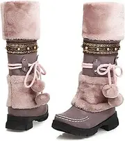 [LNNLUU] Womens Winter Boots(34-43), Plush Lining, High Tube/Knee, Round Toe/Medium Heel 4 Cm, Pull-on/Warm, Lace-up/Adjustable, for Anti-Slip, for Winter, Autumn,40,Purple