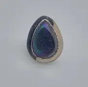 Native American Sterling Silver Druzy Sz-7 Ring 7g #bev