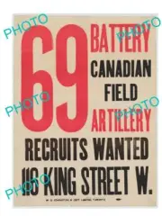 POSTCARD SIZE PHOTO OF WWI CANADIAN MILITARY POSTER THE 69th FIELD ARTILLERY
