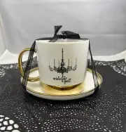Elegance Midnight spell Tea/ Coffee Cup & Saucer Unique Halloween White Gold