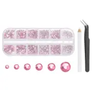 6 Sizes Glass Flatback Rhinestones with Tweezers Picking Pen, Rose