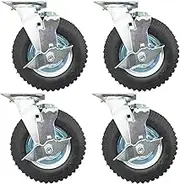 riin 4pcs 8Inch Pneumatic Caster Wheel Inflatable Industrial Castor Swivel with Brake/Lock 120kg ea for Trolley Furniture Equipment