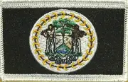 BELIZE Flag Patch W/ VELCRO® Brand Fastener B & W Version. White Border #5