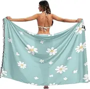 [RPLIFE] Cute Cartoon Crayon Monsters Bathing Suit Wraps Sarongs, Tassel Trim Sarong, Beach Sarong for Women, Small White Daisies Aqua 2, Large