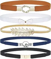 [EAONE] Skinny Belts for Women 5 Pack, Fashion Dress Belts Stretch Women Waist Belts Plus Size Elastic Waist Band for Dresses