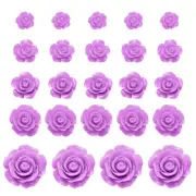 60 Pcs Light Purple Resin Rose Flower Beads, 5 Size Flatback Flower Charm