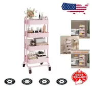 Versatile Pink Metal Storage Cart with Locking Wheels - Indoor & Outdoor Use
