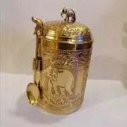 Brass Ware Tea Container With Spoon Elephant Carvin Kitchen Decor From Ceylon