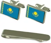 [Select Gifts] Silver Kazakhstan Flag Cufflinks A Gift Set Tie