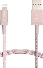 Amazon Basics Nylon USB-A to Lightning Cable Cord, MFi Certified Charger for Apple iPhone 14 13 12 11 X Xs Pro, Pro Max, Plus, iPad, Rose Gold, 0.91m