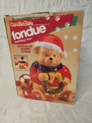 Fondue Set Teddy Bear Santa Casa Moda Candle Glow Christmas Holiday Chocolate