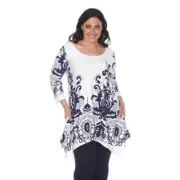 White Mark PS1301-04-2XL Yanette Womens Plus-Size Tunic Top - White & Navy 2X