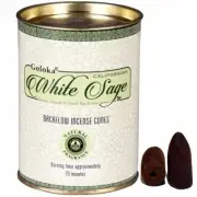 Goloka Backflow Cones White Sage. One can of 24 Backflow Cones California White