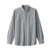 在飛比找蝦皮購物優惠-MUJI男再生棉混牛津布扣領襯衫 M 灰色-全新