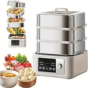 Electric Food Steamer, 8/12/16L 1350W Vegetable Steamer with Touch Screen, 24h Timer, 8 Menu Functions, Dual Mode Insulation, Stainless Steel Smart Multifunctional Steamer for Home 16L