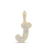 10K Yellow Gold Mens Round Diamond J Initial Letter Charm Pendant 1/6 Cttw