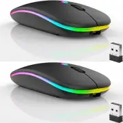 2 Pack Wireless Bluetooth Mouse,LED Dual Mode Rechargeable Silent Slim Laptop...