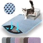 Petinstinct Cat Litter Mat, 24x18 Inches Large Double Layer Honeycomb Cat Litter Trapping Mat, Non Slip Waterproof Urine Proof Cat Litter Box Mat for Floor, Kitty Litter Rug, Cat Supplies, Blue