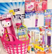 NEW GIANT CANDY PEZ TOY GIFT BASKET HELLO KITTY BUILDING BLOCK BUBBLES BIRTHDAY