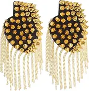 jojofuny 2pcs Tassel Epaulettes Decorative Shoulder Epaulets for Costumes Stage Performances and Special Occasions Stylish Chain Rivet Design Enhances Charm and Visual Appeal