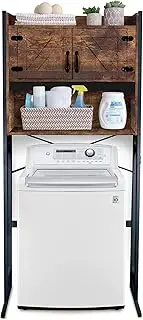 Stephan Roberts Washer or Over The Toilet Storage Cabinet w/Height Adjustable Shelf Laundry Room/Bathroom Organizer, 2-Door Freestanding Rack Space Saver, Wood