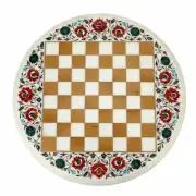 18" marble chess table top center inlay pietra dura malachite room decor c177