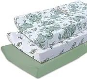 AMROSE 3 Pack Easy Care Changing Pad Covers, Ultra Soft Microfiber Diaper Change Table Sheets for Baby Boys and Girls, Leaf Collection