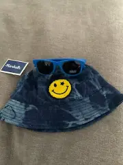 Denim Blue Jean Yellow Smiley Face Patch Bucket Hat NWT baby os