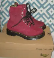 5 NEW DR MARTENS Pascal Stingray Textured Leather Boot GLITTER RAY CHERRY RED