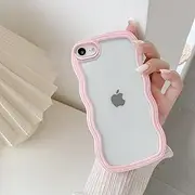QLTYPRI Compatible with iPhone 7/iPhone 8 Case, Transparent Mobile Phone Case Aesthetic Curly Case Women Girls Cute Wave Design Silicone TPU Bumper Protective Case - Pink