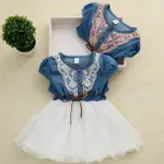 歐美人造彩棉2歲3歲4歲蕾絲牛仔網紗裙兒童公主連衣裙 工廠直銷