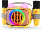 Karaoke Machine Kids Mini Portable Bluetooth Speaker 2 Wireless Microphones LED