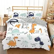 Double Bedding Duvet Cover White Dinosaur Bedding Set for Kids Aldult Duvet Cover with Zipper Closure Soft Hypoallergenic Microfiber Quilt Cover Set 180x210 cm + 2 Pillowcases 50x75 cm