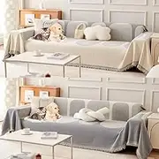 Double sided chenille sofa cover, Chenille Double Sided Sofa Towel, Four Seasons Chenille Sofa Cover, Fine Chenille Sofa Cover, Stretch Waterproof Couch Protector (180 * 320cm(70.8 * 125in),Gray)