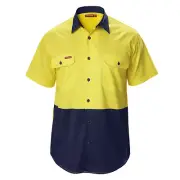 Hard Yakka KOOLGEAR SHORT SLEEVE SHIRT Yellow/Navy - Size 2XL, 3XL, 4XL Or 5XL