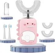 Kids Electric Toothbrushes, U Shaped Toothbrush Kids w/ 5 Brush Heads, 3 Clean Modes, IPX7 Waterproof 360 Toothbrush Kids 60s Smart Reminder, Ultrasonic Toddler Toothbrush for Kids 2-12(Pink)