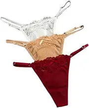 [OFFSUM] Women's Thong Panties - 3Pcs/Set Sexy Lace Embroidery Bowknot Hollow Out Adjsutable Low Waist Panties Soft Ultra Thin Lightweight Lingerie