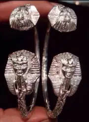 Pair Of Pharaoh King TUT Head Handmade West Indian Sterling Silver Bangles