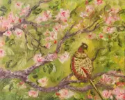 Original Oil Painting "Shy Pheasant" Art Bird & Flowers Floral Wallart
