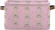 Cute Bear Pink Cloth Organizing Bins with Handle, Collapsible Nursery Organizer Storage, Set of 2