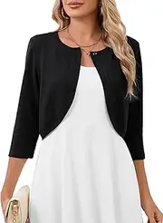 [Heymoments] Women's 3/4 Sleeve Casual Shrugs Lightweight Open Front Cropped Cardigan for Dresses
