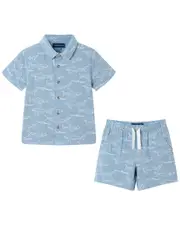 Andy & Evan 2pc Shark Print Matching Button-Down Short Set