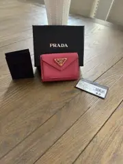 NEW Prada Saffiano leather embossed tri-fold Pink wallet