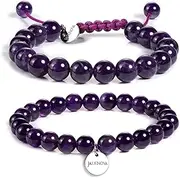 [JADENOVA] Natural Bead Bracelet Semi Precious Gemstone Beaded Bracelet for Women Healing Crystal Stone Stretch Bracelet Men Couple Bracelets (2pcs,6-8mm/8-10mm)