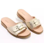 Women’s Dr. Scholl’s Island Icon Sandals Slip On Metallic Gold Size 8 Buckle
